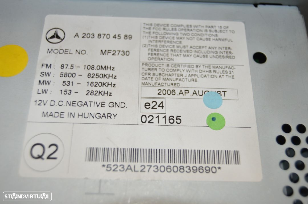 RADIO AUTORADIO LEITOR CD MERCEDES BENZ CLASS C W203 A2038704589 2038704589 DISPLAY COMANDOS COMUTADOR PAINEL CONTROLO COMUNICAÇÃO - 7
