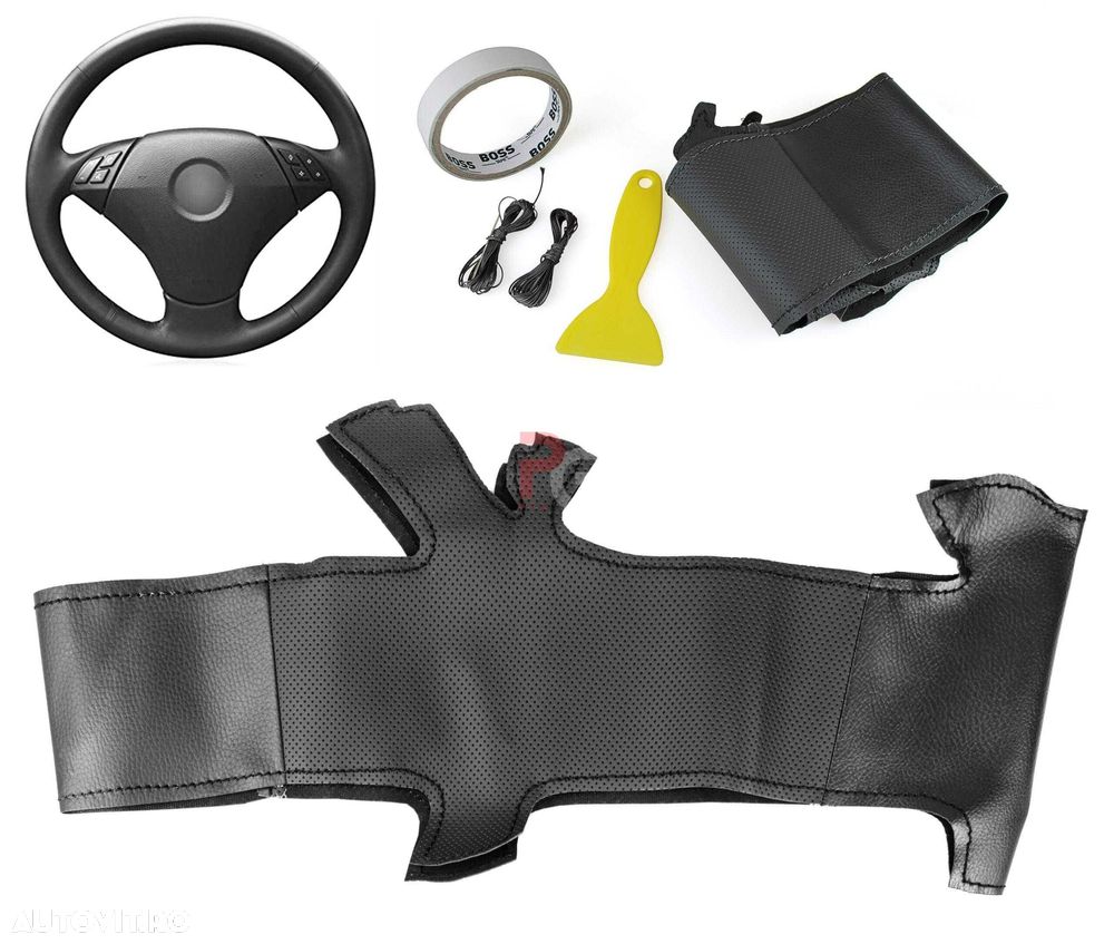 Husa volan piele negru 38 cm.  BMW – E60, E61 - 1