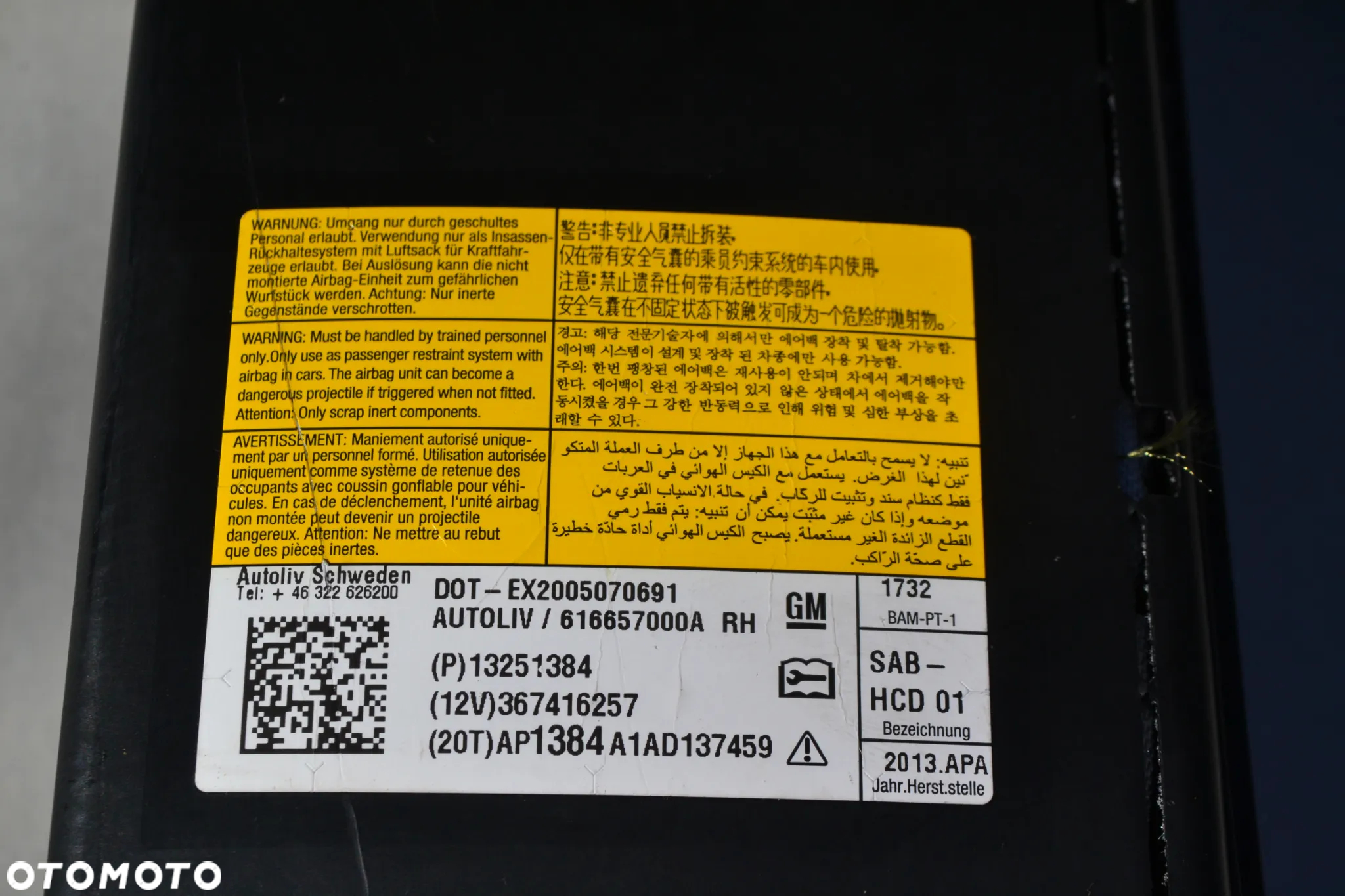 OPEL ASTRA J IV GTC PODUSZKA POWIETRZNA AIRBAG FOTELA PRZÓD PRZEDNIA PRAWA 13251384 - 3