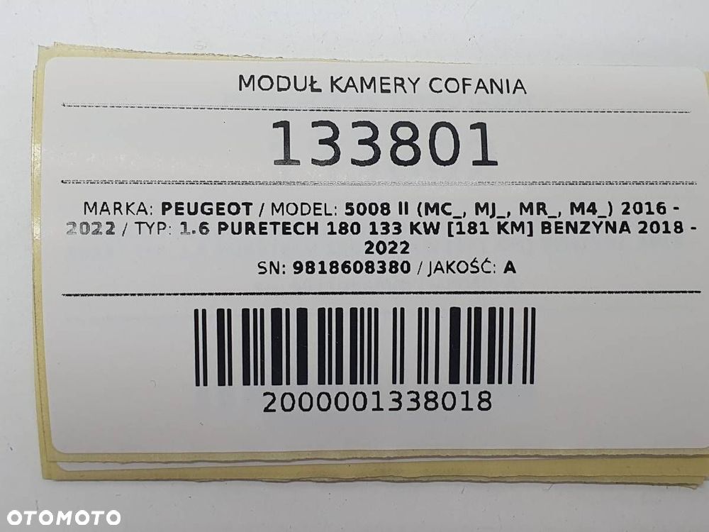 MODUŁ KAMERY COFANIA PEUGEOT 5008 II 9818608380 - 5
