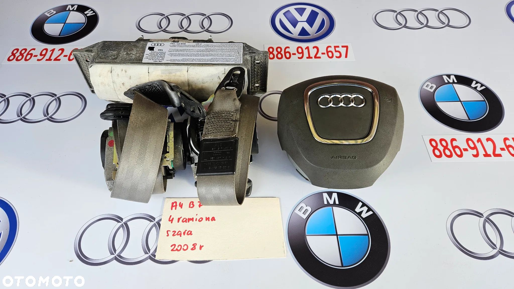 Audi A4 B7 Poduszka kierownicy 4 ramiona Szara Airbag pasażera Pasy prawy i lewy - 1