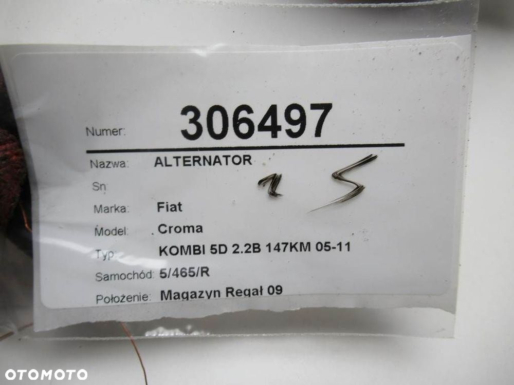 ALTERNATOR - 86.00 PLN - FIAT CROMA (194_) 2005 - 2022 2.2 16V 108 kW [147 KM] benzyna 2005 - 2022 - 9