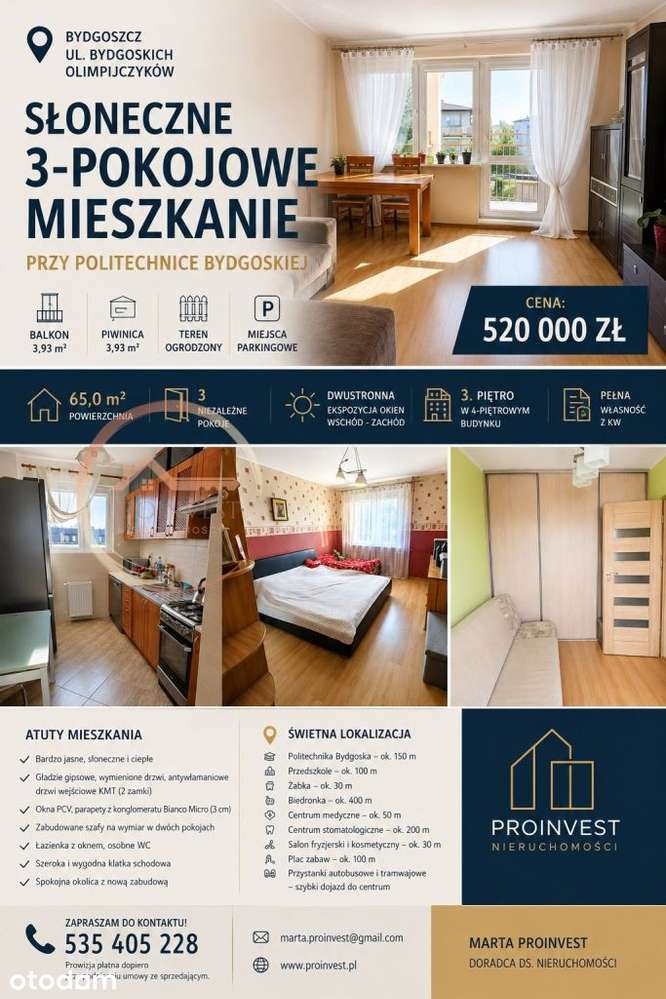 3-pok. / 65 m² / balkon/piwnica/teren ogrodzony