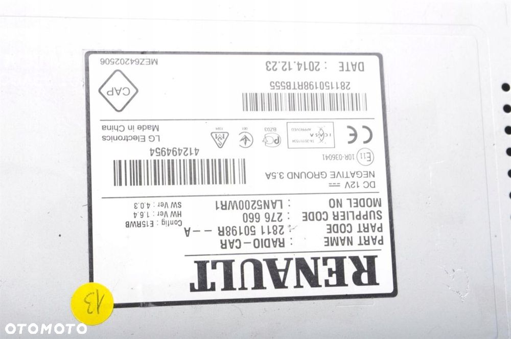 RENAULT CAPTUR I RADIO NAWIGACJA USB 281150198R - 6