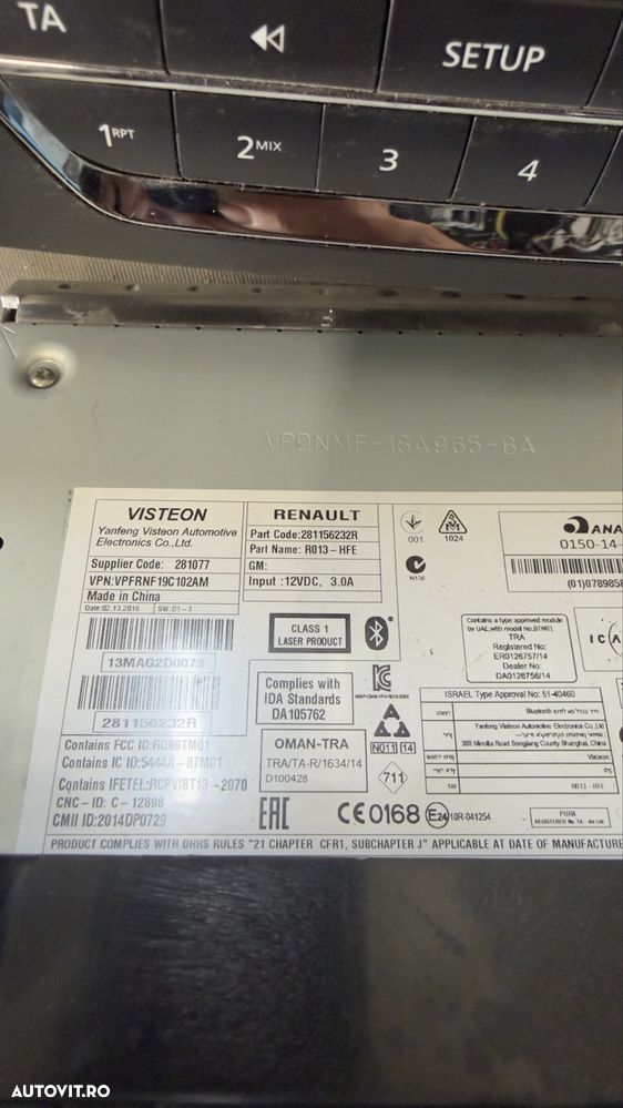 radio caset  Panou comenzi radio Renault  Kadjar - 2