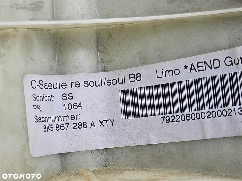 Osłona Poszycie Słupka C D Czarna S-line Tapicerka Podsufitki AUDI A4 B8 Sedan - 24