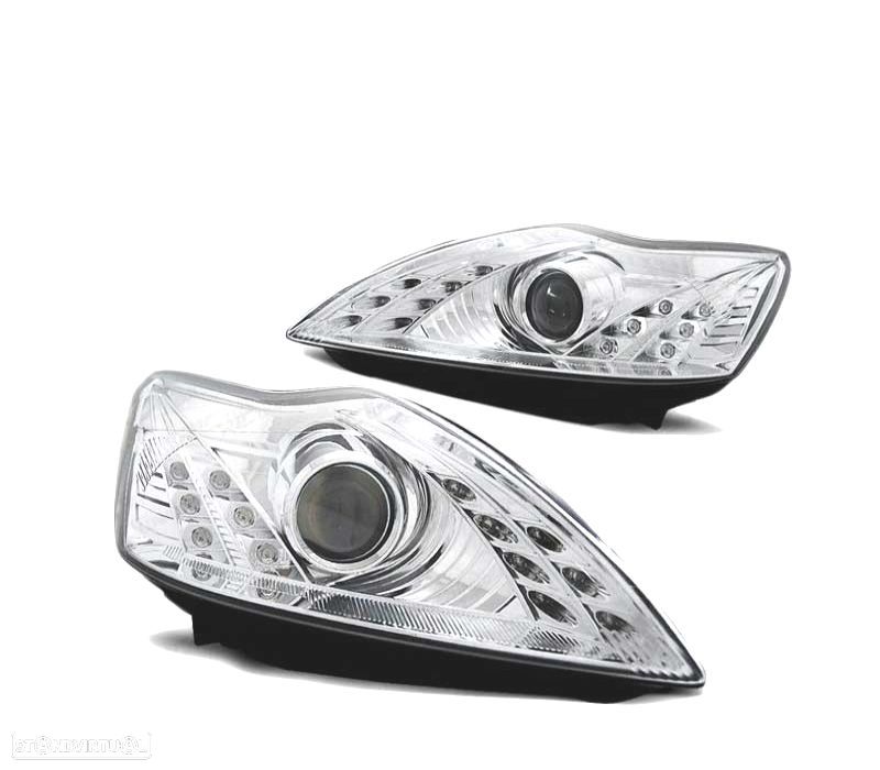 FARÓIS LED DAYLIGHT PARA FORD FOCUS 08-10 CHROME CROMADO - 2