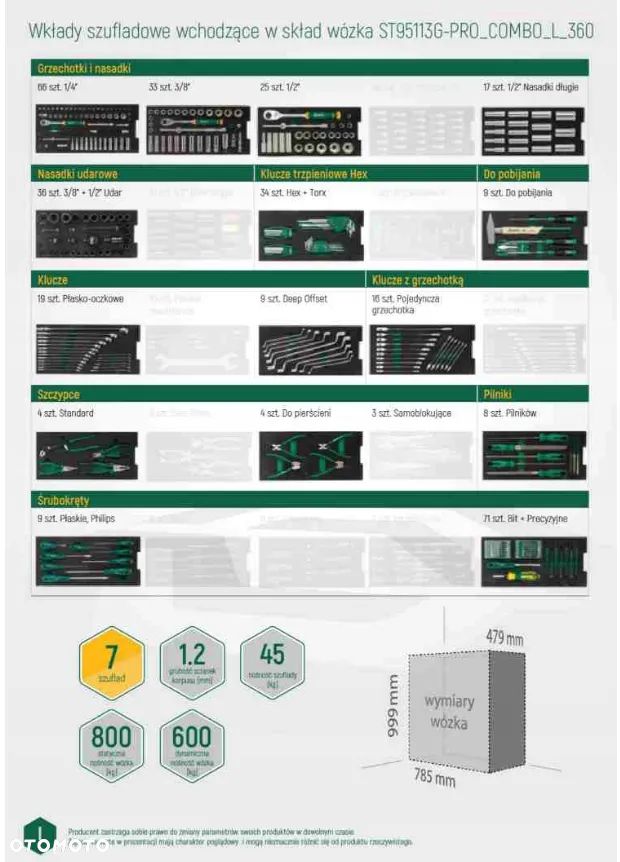 Sata Wózek Warsztatowy Szafka Narzędziowa 7 Szuflad z Wyposażeniem 368el. - 7