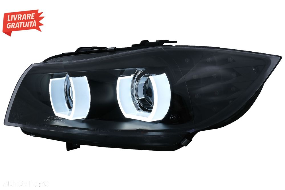 Faruri Xenon 3D Angel Eyes LED DRL BMW Seria 3 E90 E91 (2008-2011) Negru- livrare gratuita - 4