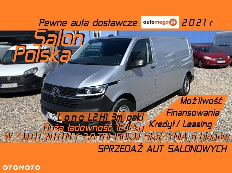 Volkswagen TRANSPORTER T6 VAN 3os. L2H1 Long MAXI WZMOCNIONY DMC3.2t. Ładowność 1242kg, Paka 3m, Homologacja VAT-1, Reflektory LED DIODOWE, Lampy tył LED, Kamera, Czujniki, Dogrzewanie Webasto 5kW, Automatyczne światła, Mocny silnik 2.0TDI DNA 150KM 6cio biegowa skrzynia biegów! Kolor srebrny Reflex Metalik, ZABUDOWA ładowni wraz z podsufitką i oś. LED! Fabryczny alarm, Przebieg tylko 53tys.km! - 2