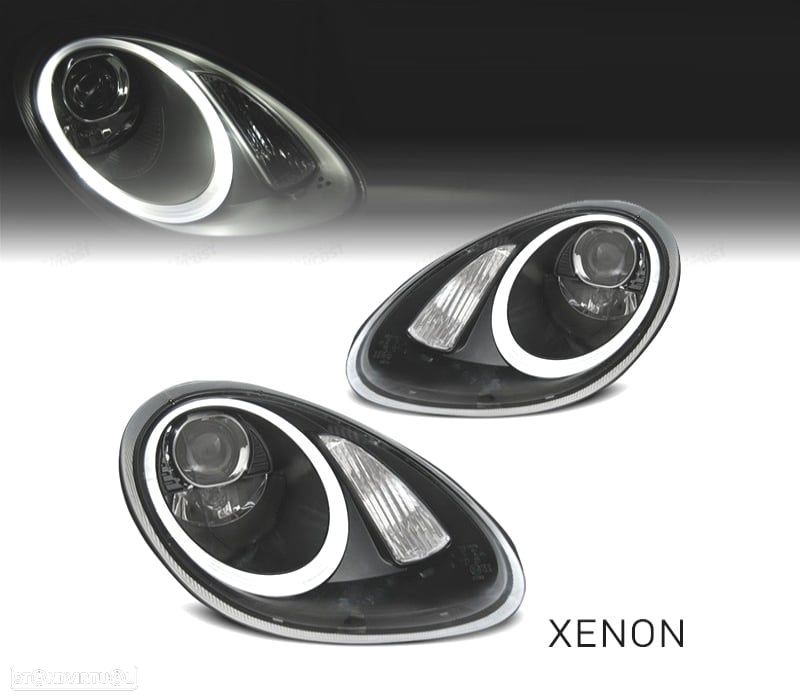 FAROIS FRONTAIS PARA PORSCHE BOXSTER 987 05-08 OLHOS DE ANGEL XENON FUNDO PRETO - 1
