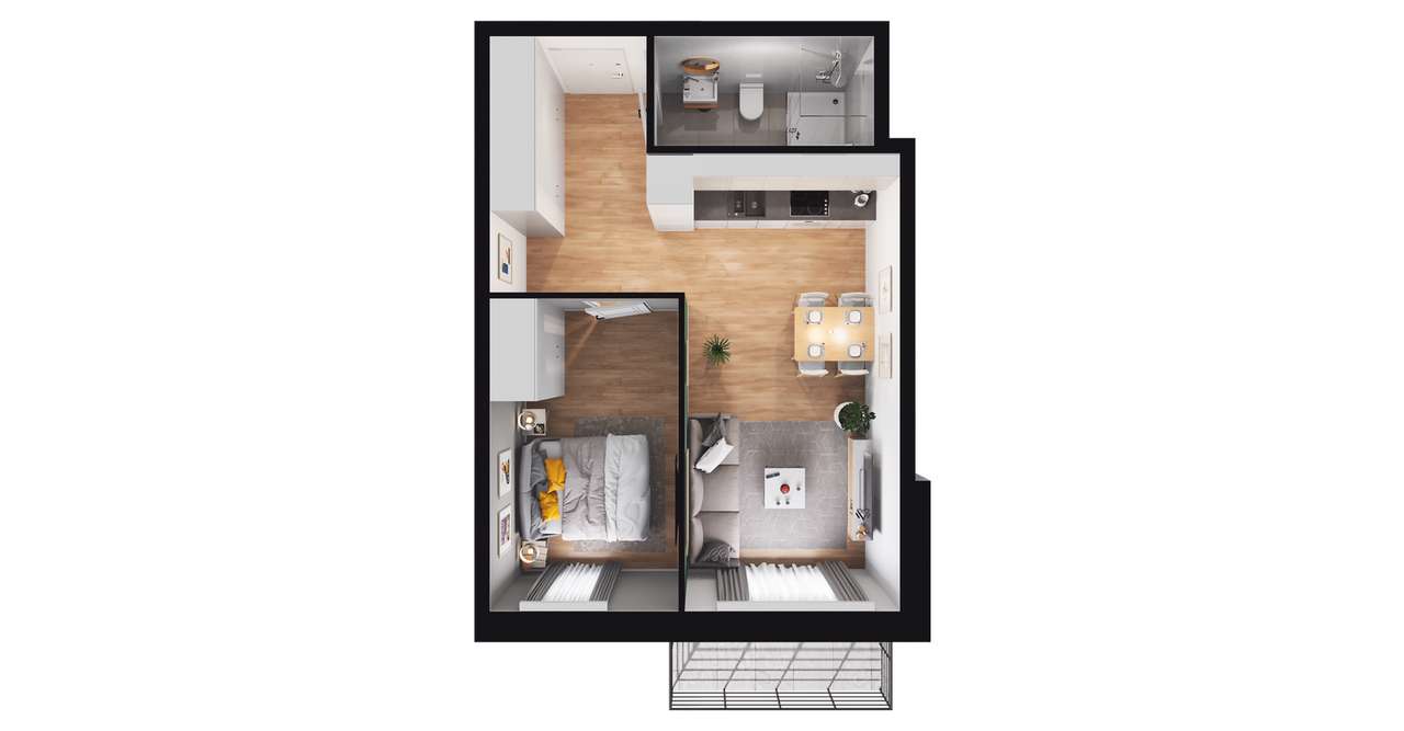 2-pokojowy apartament inwestycyjny 39m2 + balkon - Pełny obrazek: 3/16