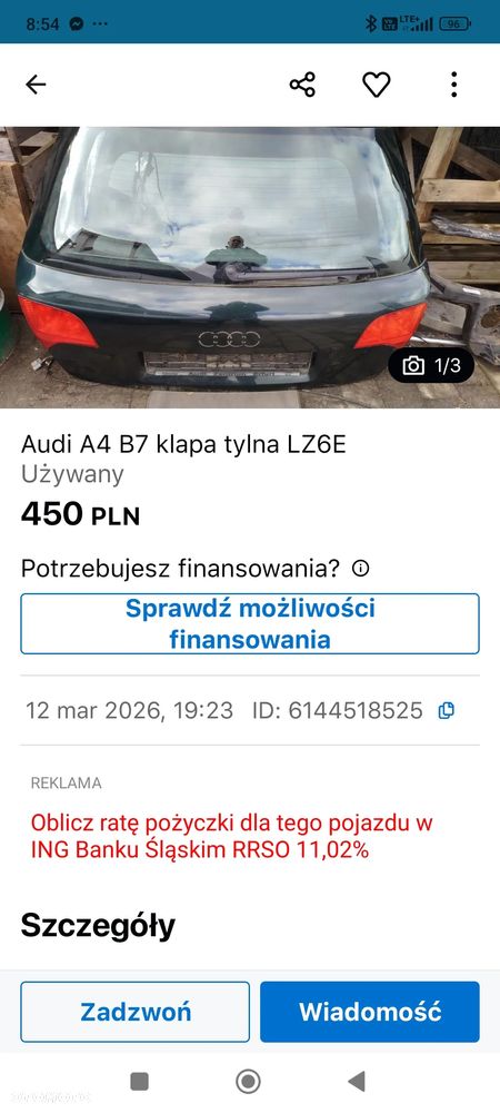 Audi A4 B7 błotnik przedni lewy LZ6E prawy  LY9B LZ5J LZ5A - 8