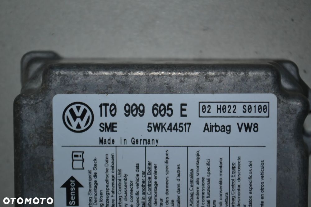 VW TOURAN II CADDY MODUŁ STEROWNIK PODUSZEK POWIETRZNYCH AIRBAG 1T0909605E - 2