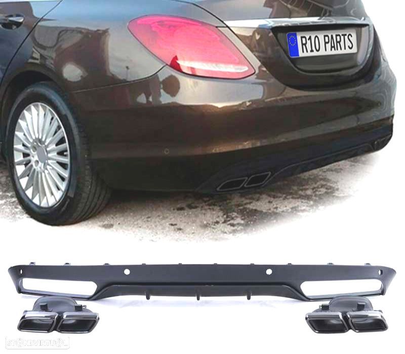 DIFUSOR MERCEDES CLASE C W205 SEDAN 14-18 LOOK AMG PRETO MAT + PONTEIRAS ESCAPE - 1