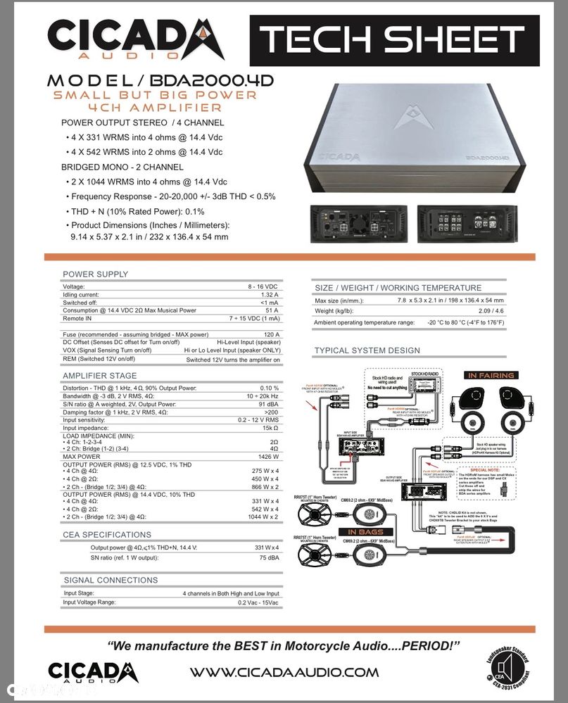 Harley Davidson Touring Cicada Audio BDA2000.4D Pro Amplifier - 5