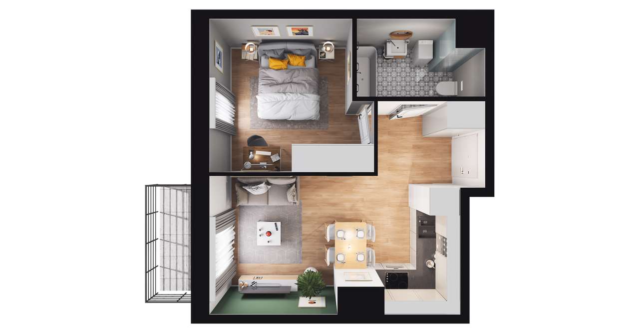 2-pokojowe mieszkanie 34m2 + balkon - Pełny obrazek: 2/12