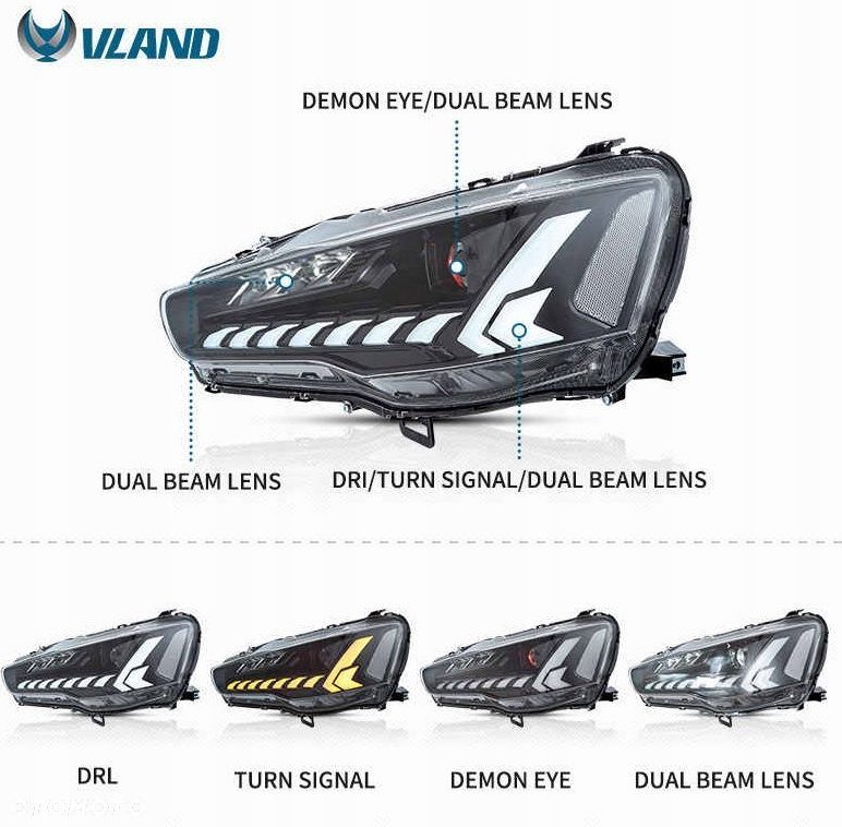 Reflektory Lampy kpl Vland Full LED Tuning Black Mitsubishi Lancer VIII 8 - 7