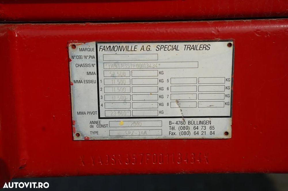 Faymonville REMORCA JOSĂ / SPZ-3AA / EXTENSIBILĂ / REMORCA AUTO / 29 M / AXE DE DIRECȚIE / - 30