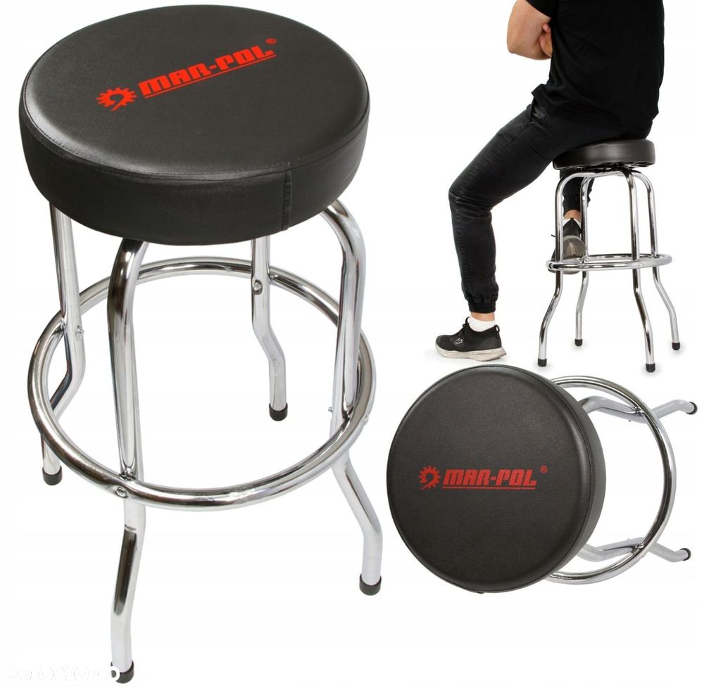 TABORET OBROTOWY STOŁEK WARSZTATOWY BAROWY KUCHENNY KRZESŁO FRYZJERSKIE - 8