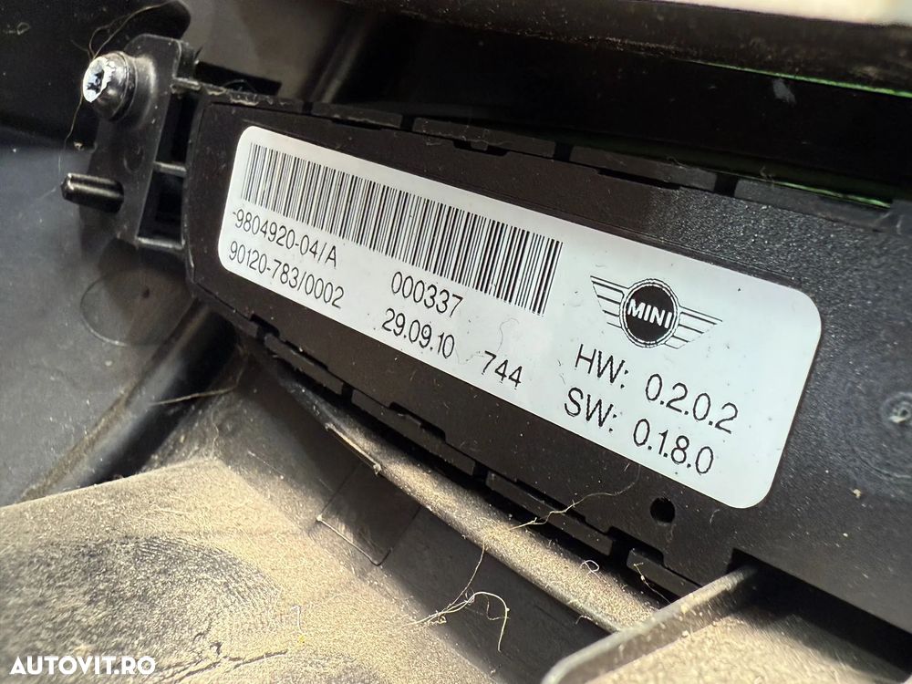 PANOU CENTRAL CONTROL CLIMA  / LUMINI / AUX / USB / + ORNAMENT BORD (3 BUC.) MINI COOPER R55 R56 R60 2010-2016 COD OEM E1066165B 3456884 9806926 9804920-04 - 7