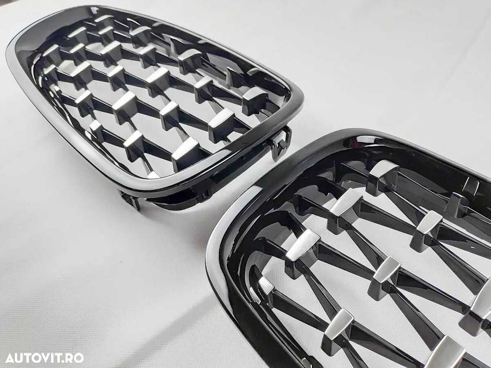 Grile Nari M Diamond BMW F10 F11 Negru Lucios cu Argintiu, Grila Dubla - 6