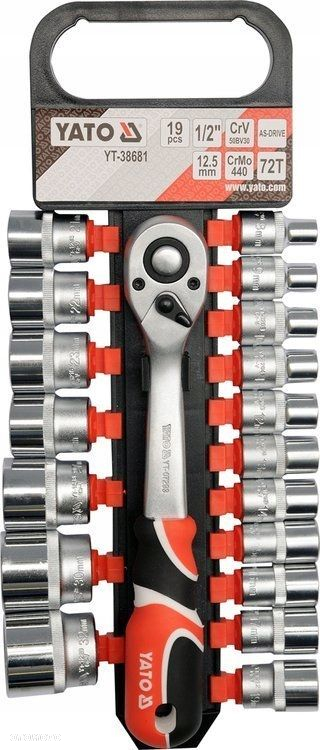 YATO ZESTAW KLUCZY NASADOWYCH grzechotka 19szt 1/2 - 3