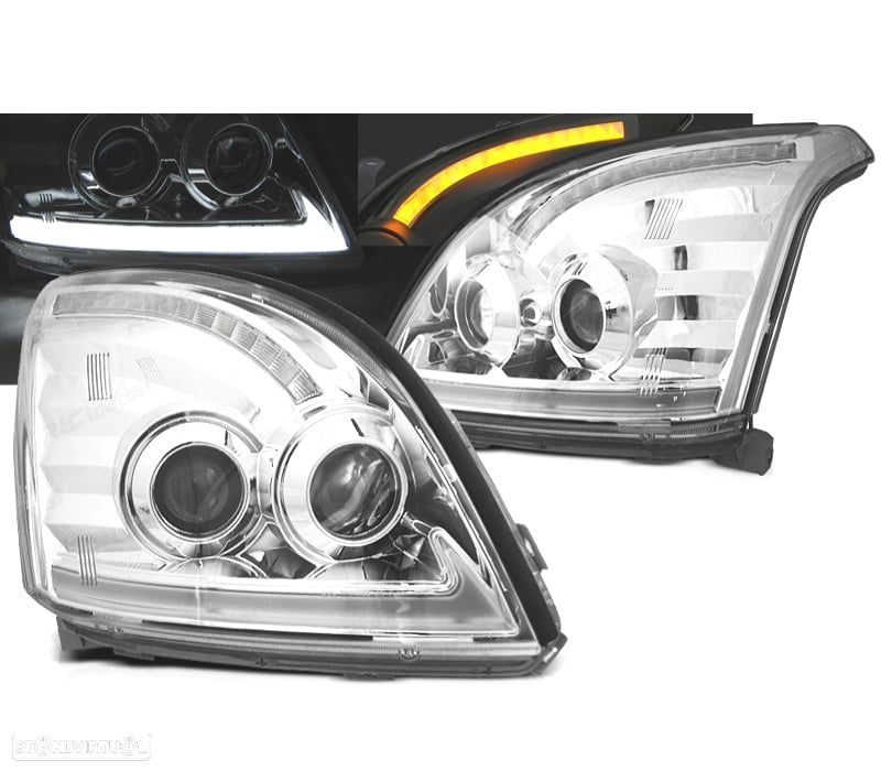 FARÓIS TUBE LIGHT PARA TOYOTA LAND CRUISER 120 03-09 COM INDICADOR DINÂMICO CROMADO - 1