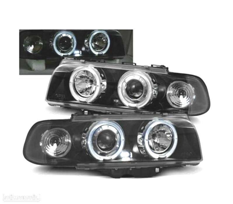 FARÓIS BMW E38 94-98 ANGEL EYES FUNDO PRETO - 1