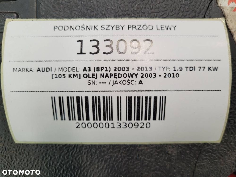 PODNOŚNIK SZYBY PRZÓD LEWY AUDI A3 8P 2008 3 DRZWI 3D EUROPA - 10