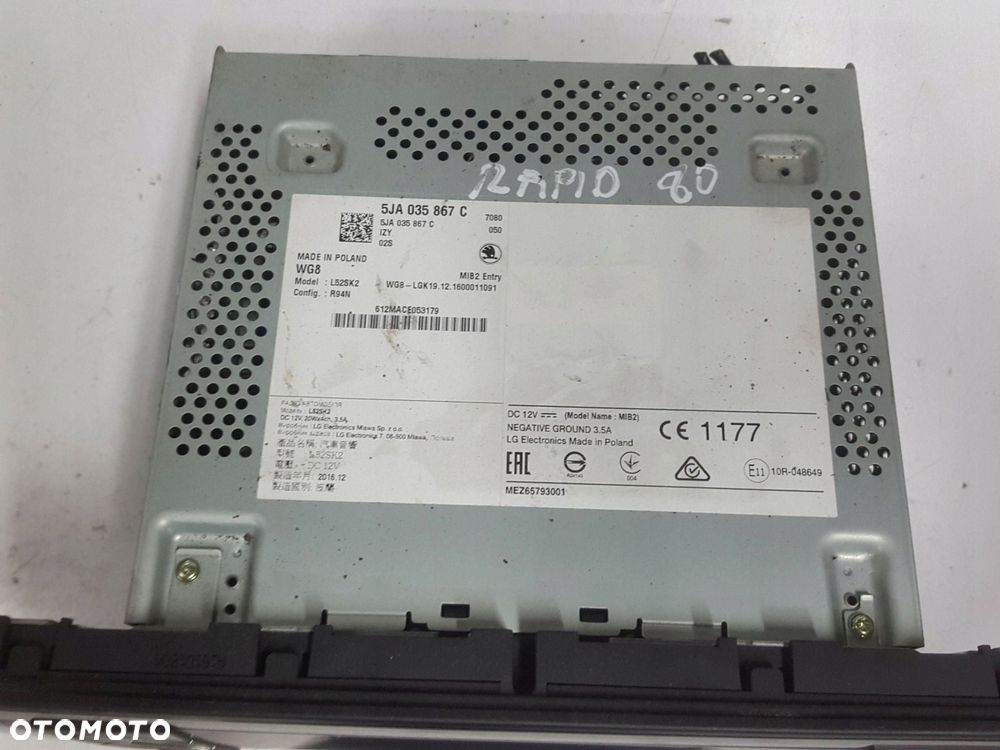SKODA RAPID 12-17r RADIO CD RADIOODTWARZACZ 5JA035867C - 2
