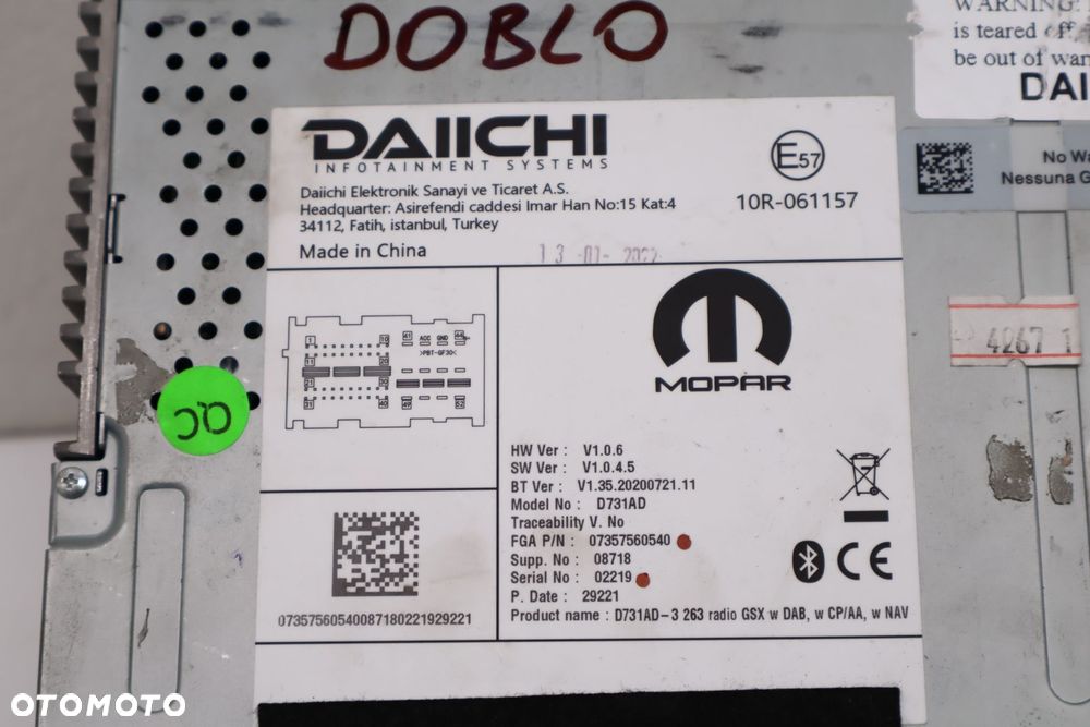 FIAT DOBLO II RADIO EKRAN NAWIGACJA '07357560540 - 5