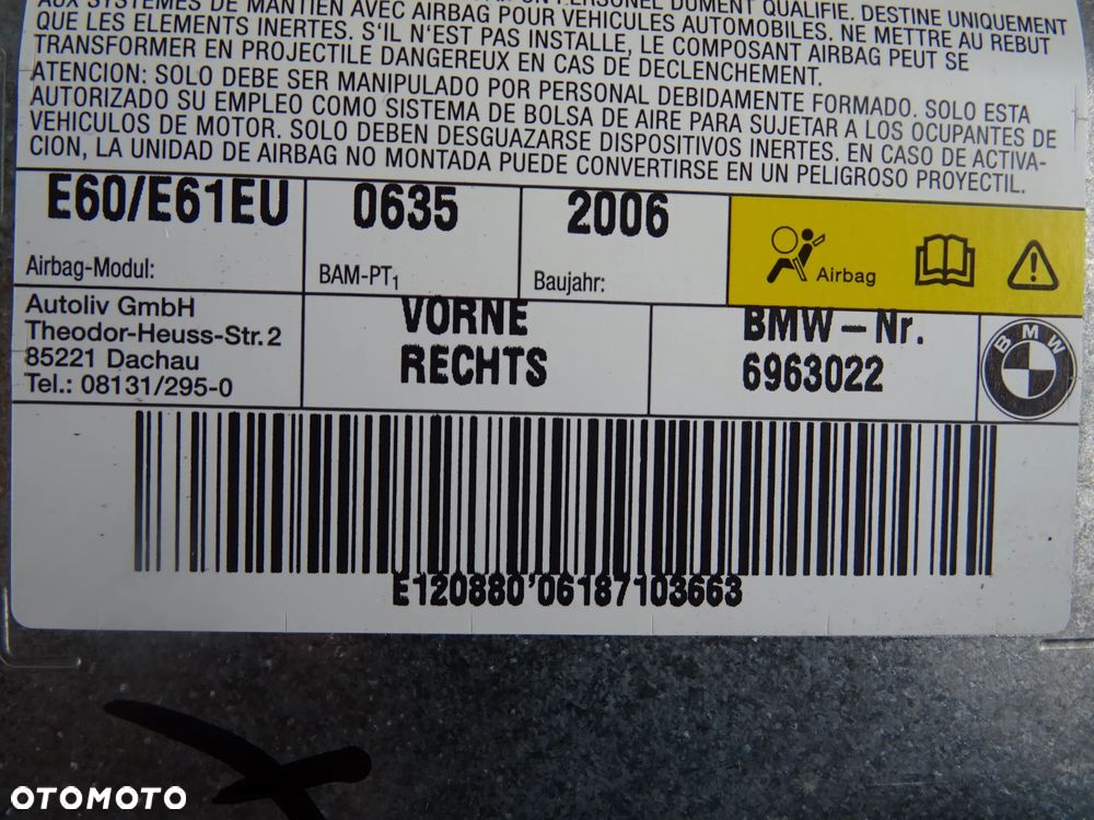 BMW 5 E61 E60 AIRBAG PODUSZKA POWIETRZNA DRZWI PRZÓD PRAWA LEWA - 4