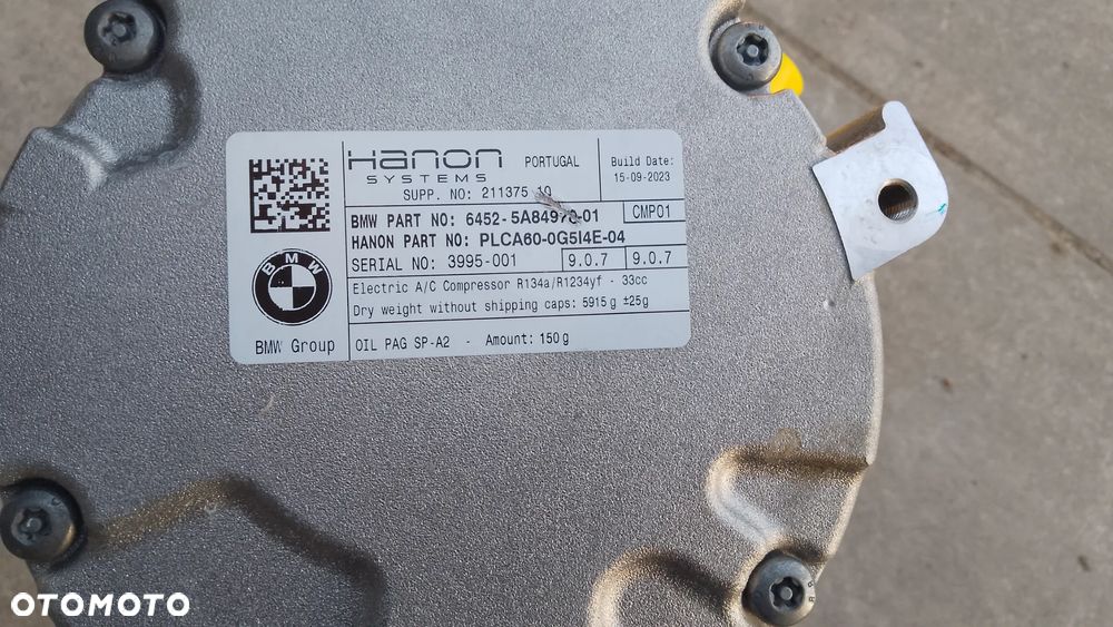 BMW G26 G60 IX I4 ELEKTRYCZNA SPRĘŻARKA KLIMATYZACJI 6452-5A84970-01 - 5