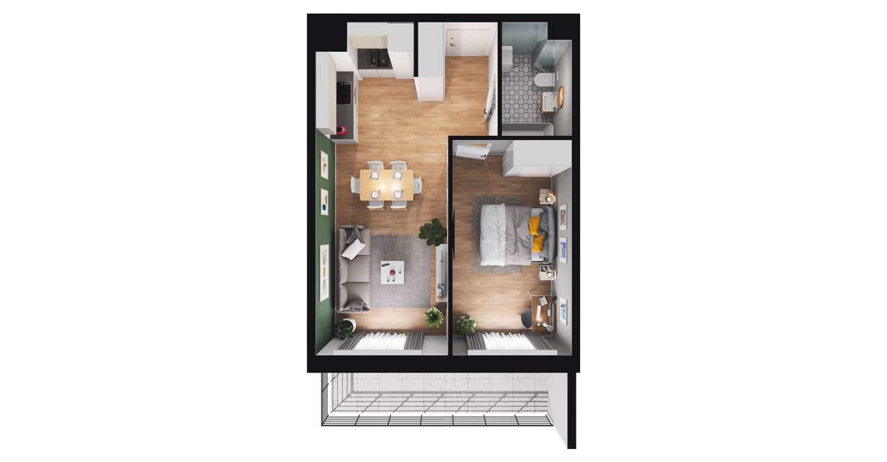 2-pokojowe mieszkanie 43m2 + balkon - Pełny obrazek: 2/23