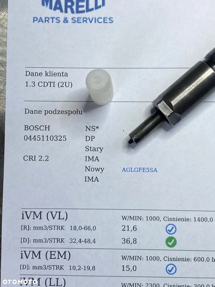 WTRYSKIWACZ TEST 1.3 CDTI 0445110325 WTRYSK IMA OPEL CORSA D MERIVA B - 2