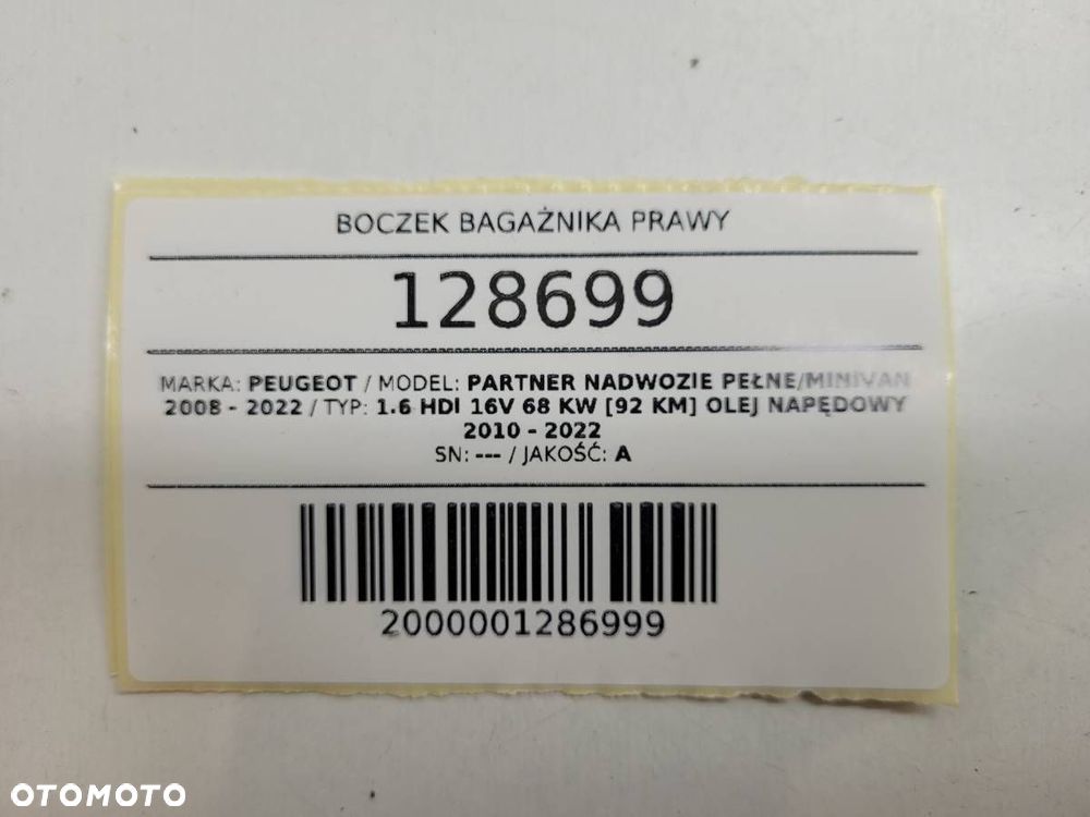 BOCZEK BAGAŻNIKA PRAWY PEUGEOT PARTNER II BERLINGO II EUROPA - 17