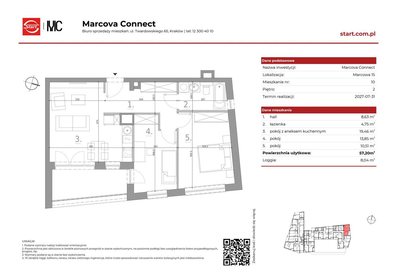 3-pokojowe mieszkanie 57m2 + loggia Bezpośrednio - Pełny obrazek: 2/19