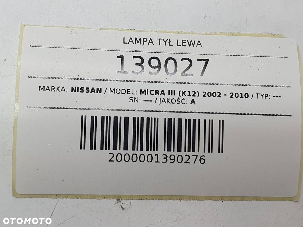 LAMPA TYŁ LEWA NISSAN MICRA K12 2004 EUROPA - 5