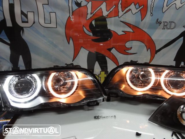 Farois frontais angel eyes para BMW E46 4 portas / limosine 98-01 fundo preto. - 14