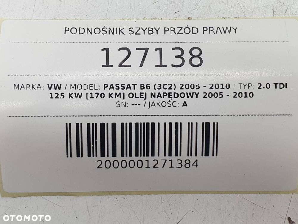 PODNOŚNIK SZYBY PRZÓD PRAWY 1K0959792G VW PASSAT B6 SILNICZEK EU - 6