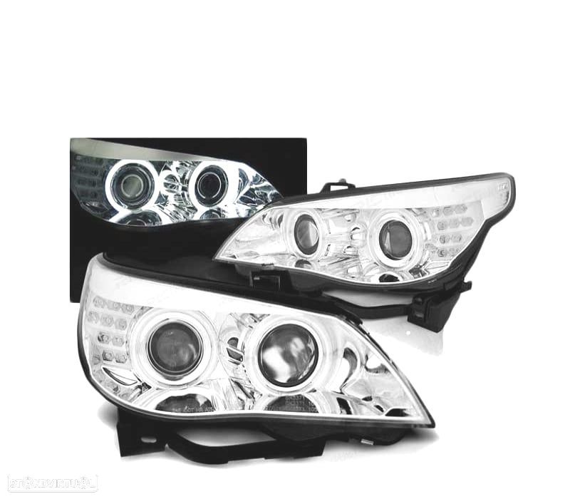 FARÓIS ANGEL EYES LED CCFL PARA BMW E60 E61 03-07 CROMADO - 1
