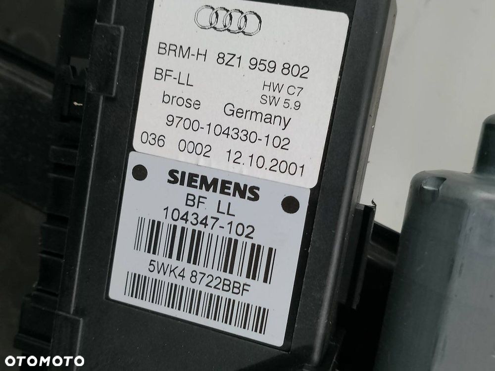 PODNOŚNIK SZYBY PRAWY PRZÓD Z STELAŻEM AUDI A2 8Z0837754A  8Z1959802 - 8