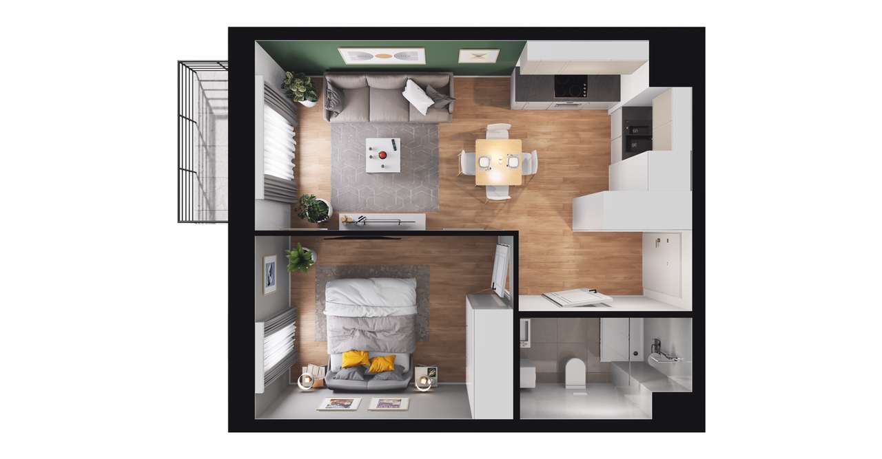 2-pokojowe mieszkanie 34m2 + balkon - Pełny obrazek: 3/8