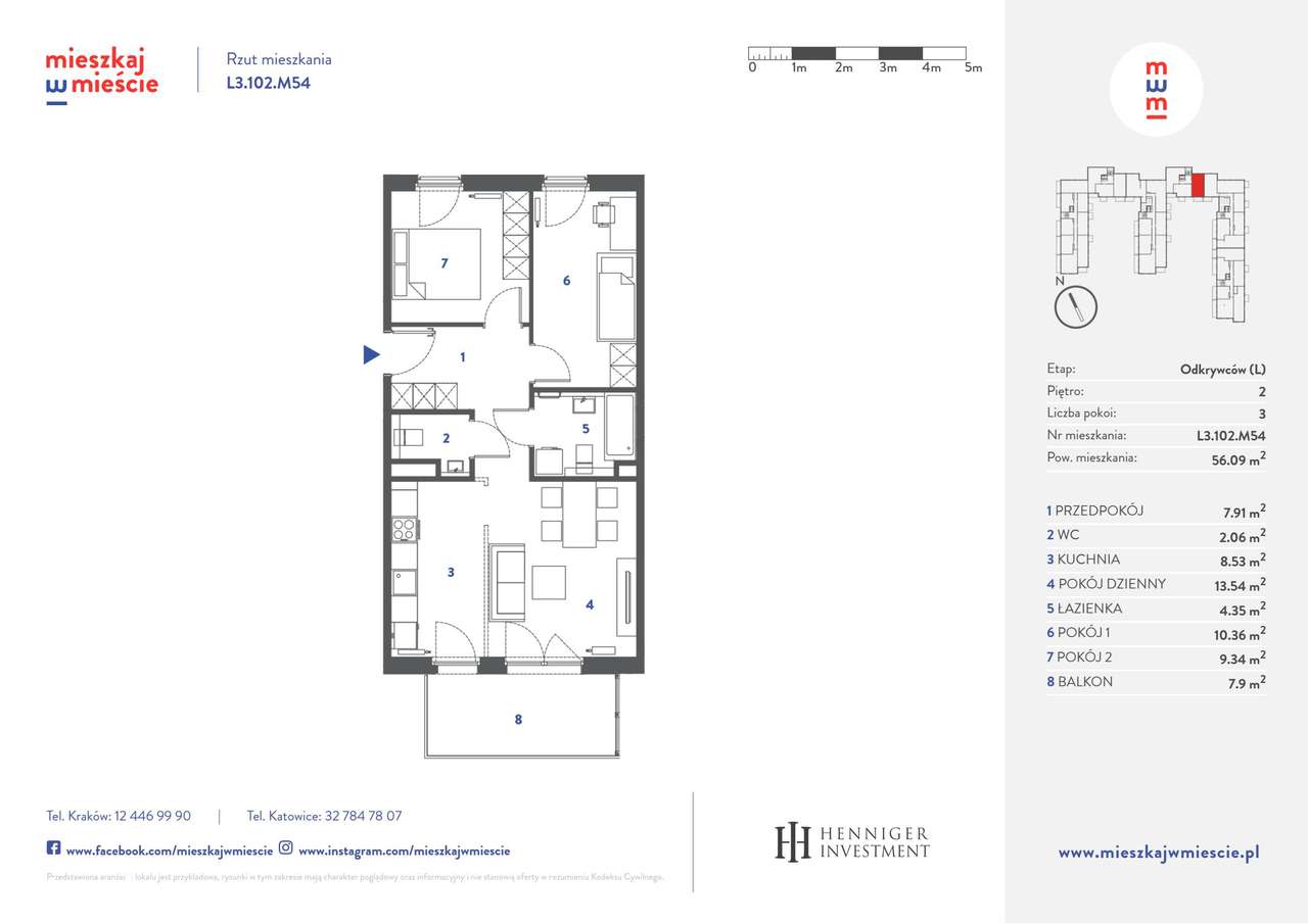 3-pokojowe mieszkanie 56m2 + balkon - Pełny obrazek: 3/16