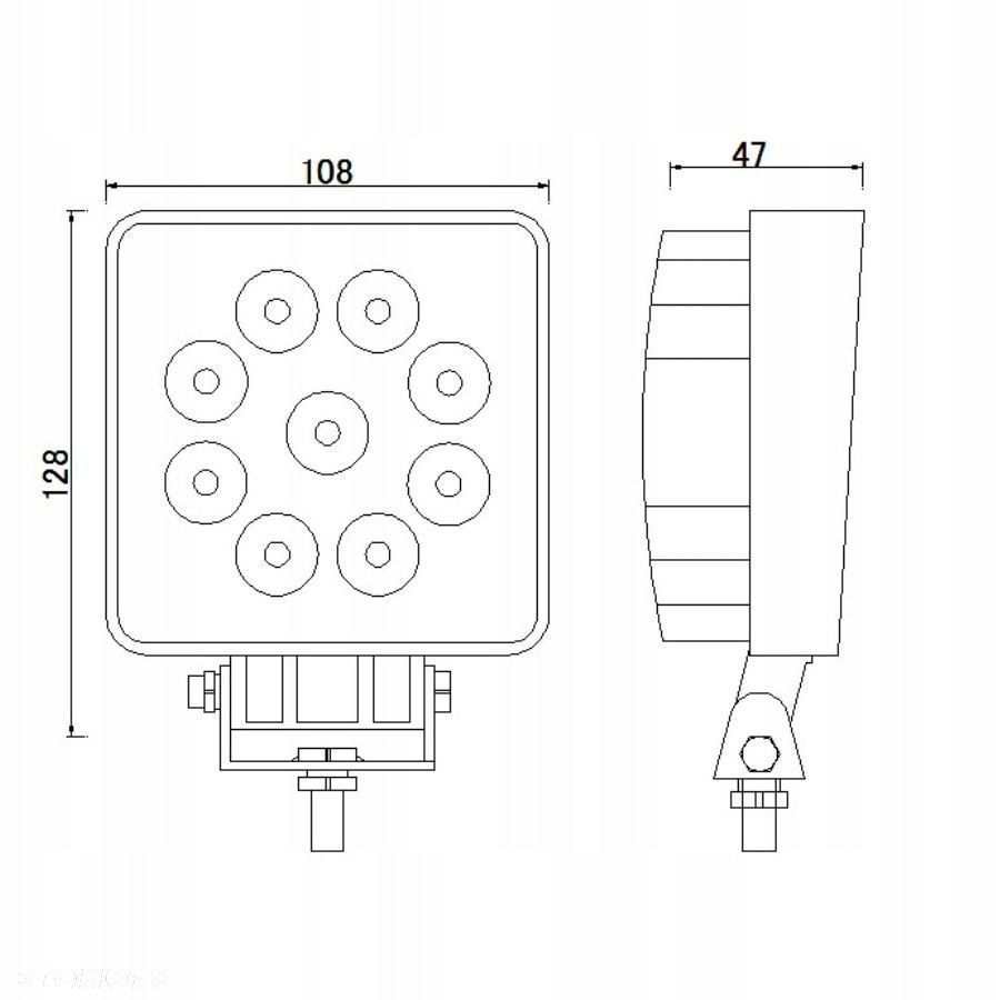 lampa robocza led kwadratowa 9 led z kablem 4 m - 7