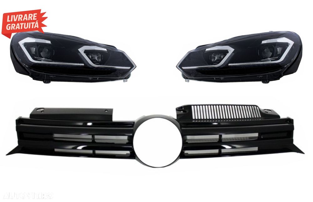 Grila Centrala VW Golf VI (2008-2013) si Faruri LED Semnalizare Secventiala LHD R2- livrare gratuita - 1