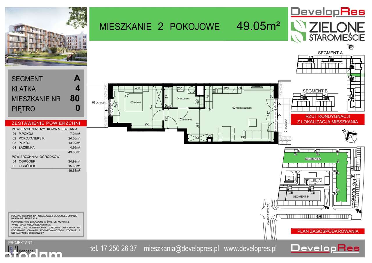 Dwustronne 2 pokoje z ogródkami| 49,05 m² | Zielone Staromieście A-80|