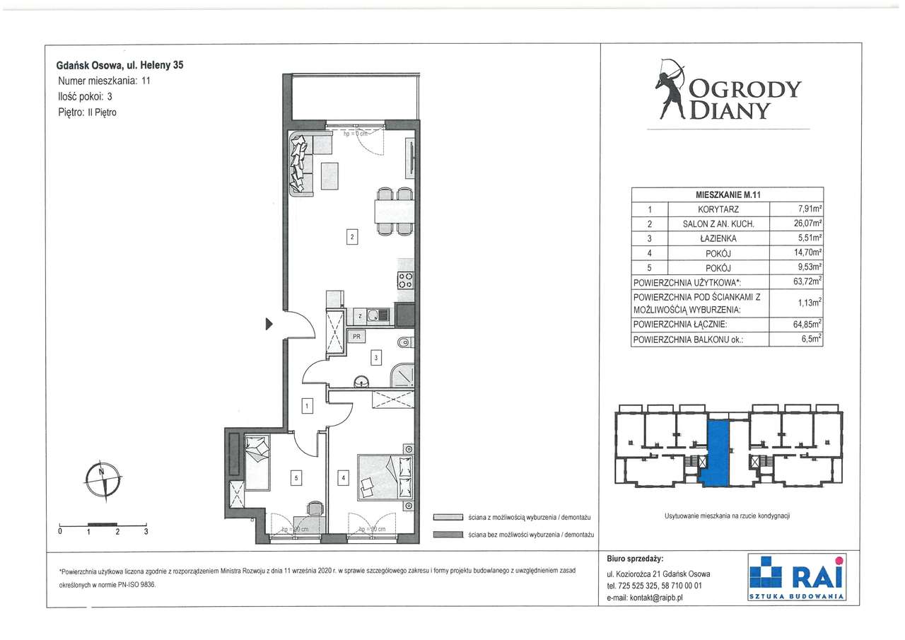 3-pokojowe mieszkanie 63m2 + balkon Bez Prowizji
