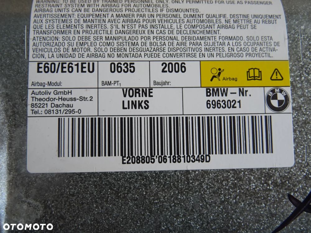 BMW 5 E61 E60 AIRBAG PODUSZKA POWIETRZNA DRZWI PRZÓD PRAWA LEWA - 7